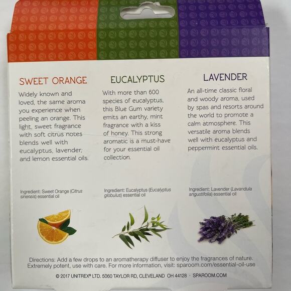 Sparoom Essential Oil Sensory Pack Lively 100% Pure Lavender Orange Eucalyptus - Picture 2 of 3